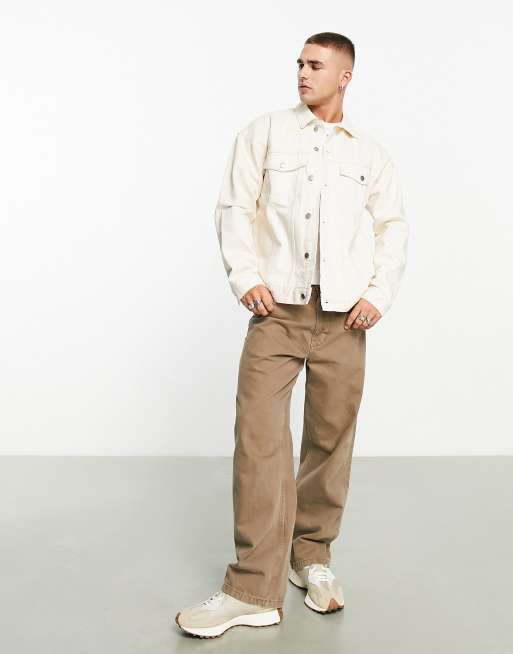 Denim jacket sale beige pants