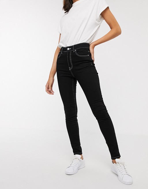 Dr Denim Erin skinny high rise ankle grazer jean with contrast stitching