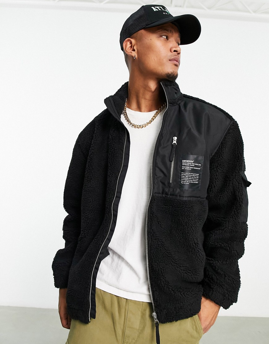 Dr Denim Ethan relaxed fit pile jacket in black