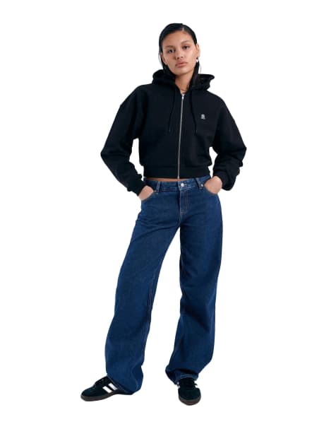 Dr Denim Ethel cropped zip up hoodie in black - view 1
