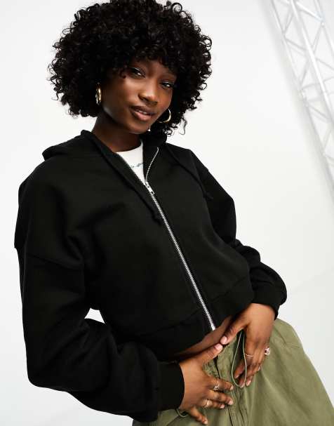 Black zip up online crop hoodie