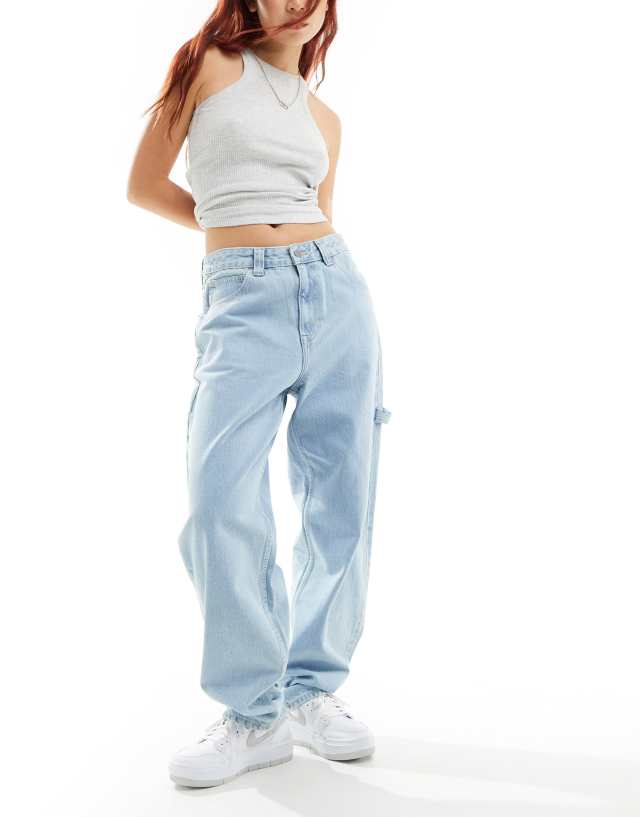 Dr Denim - faye worker baggy fit mid waist wide leg jeans in pebble superlight retro wash