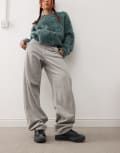 [Dr Denim] Dr Denim Faye Worker baggy fit mid waist wide leg pants with workwear detail in light grey cord L L32 Light grey cord