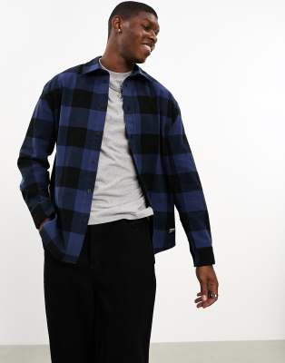 Dr Denim Frank Relaxed Fit Long Sleeve Flannel Shirt In Blue Indigo Check