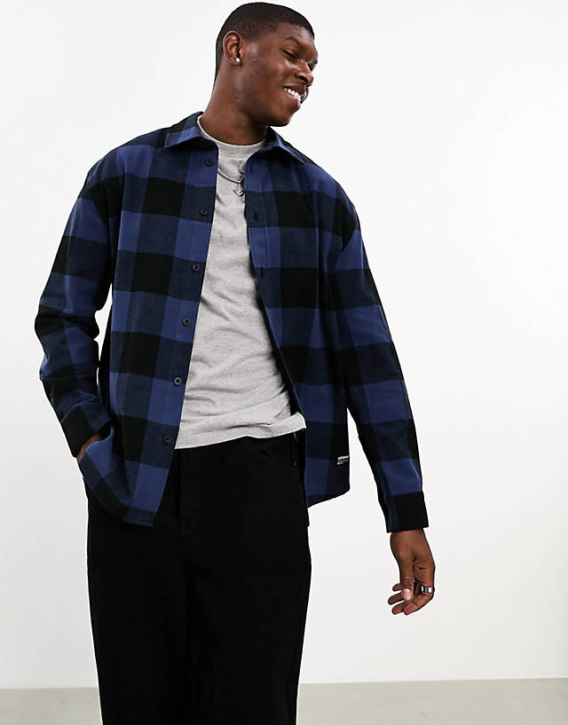 Dr Denim - frank relaxed fit long sleeve flannel shirt in blue indigo check