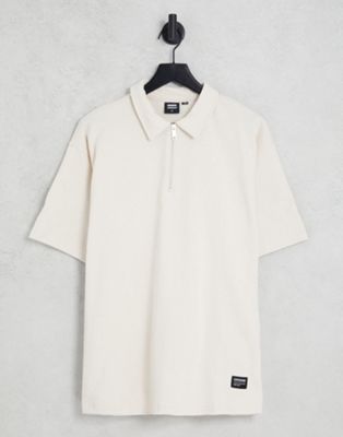 Dr Denim half zip relaxed fit polo in ecru