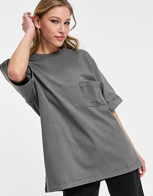 Dr Denim - Hedy - T-shirt met korte mouwen en borstzak in grijs