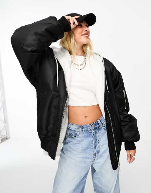 Dr Denim - Hera - Oversized bomberjack met zak op de mouw in zwart