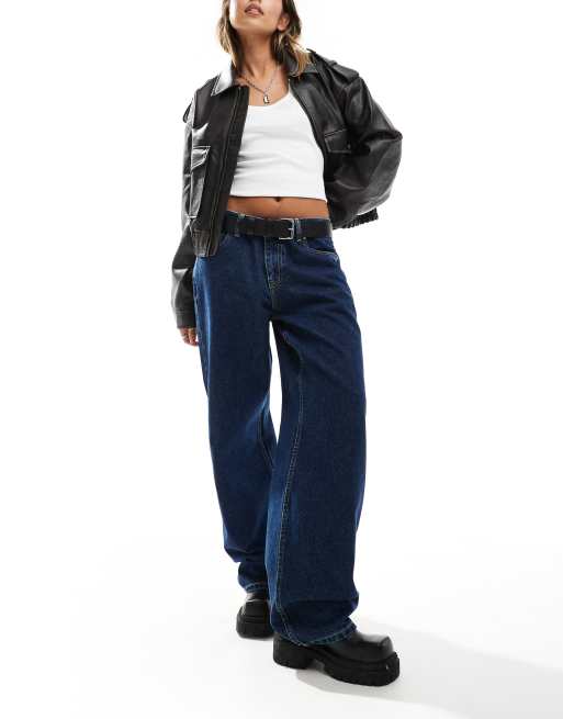 Dr Denim – Hill – Blå, mörktvättade, avslappnade jeans i retrostil med låg midja och vida, raka ben