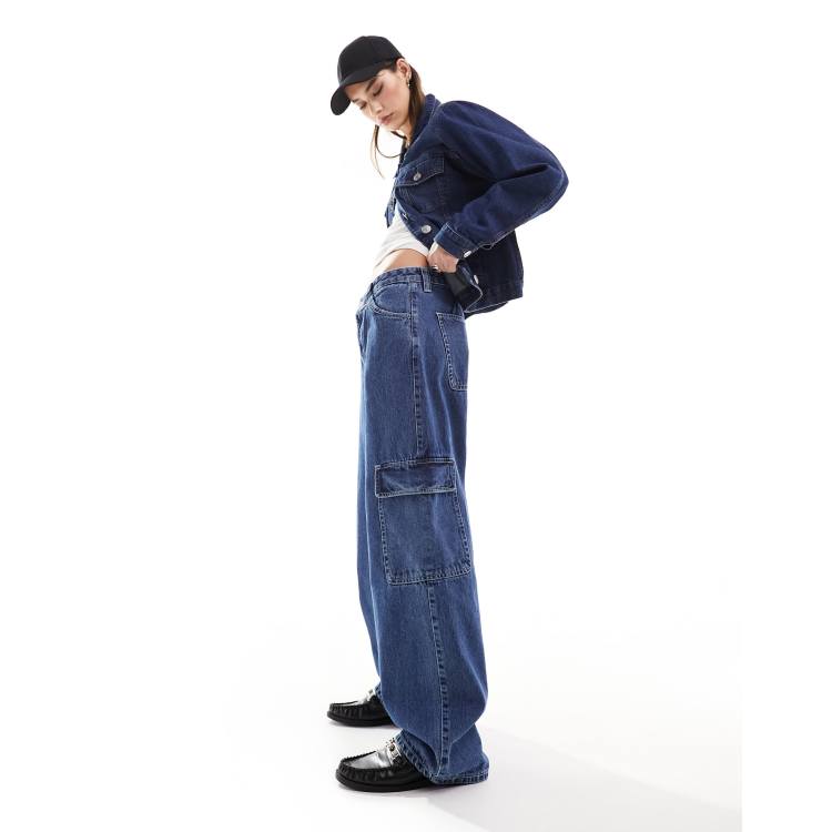 High-Waist Loose-Fit Cargo Wide Leg Jeans