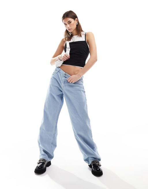 Dr Denim Hill low rise relaxed fit wide straight leg jeans in pebble superlight retro, 3 of 5