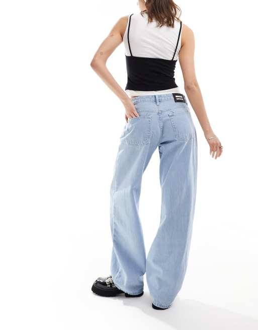Dr Denim Hill low rise relaxed fit wide straight leg jeans in pebble superlight retro, 4 of 5