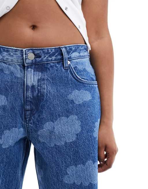 Mid Blue Acid Wash High Waist Straight Leg Jeans