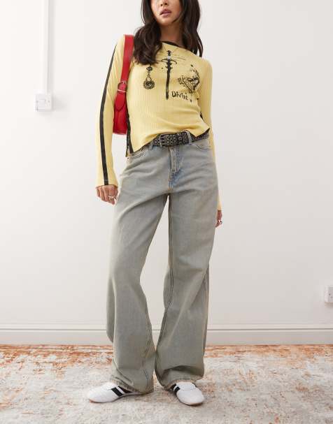 Dr Denim Hill relaxed fit low waist wide straight leg jeans in canyon light vintage blue wash - view 1