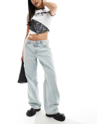 Dr Denim Dr Denim Hill relaxed fit low waist wide straight leg jeans in canyon pale worn wash-Blue