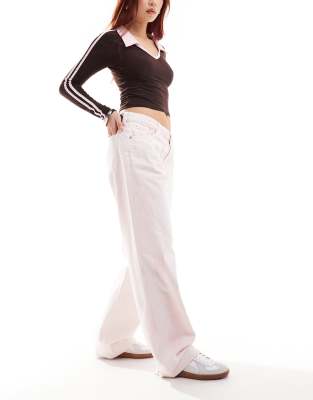 Dr Denim Dr Denim Hill relaxed fit low waist wide straight leg jeans in marble pink wash