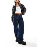[Dr Denim] Dr Denim Hill relaxed fit low waist wide straight leg jeans in pebble dark retro blue wash W28 L32 Darkwash blue