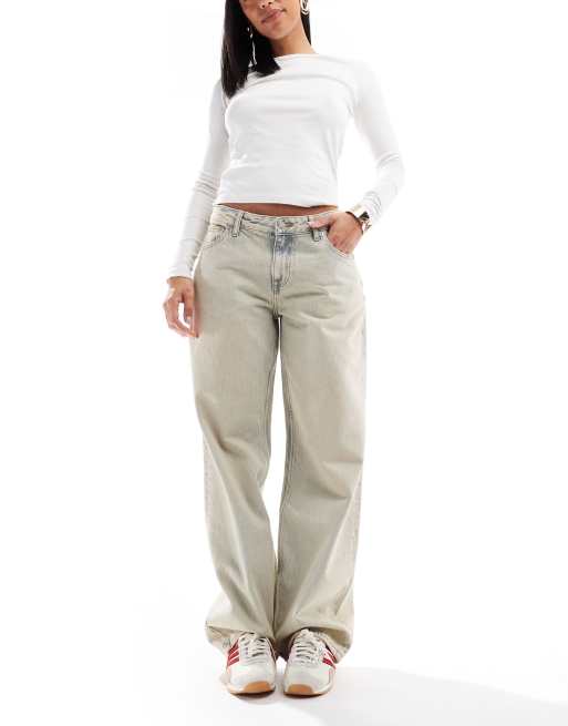 Dr Denim Hill relaxed fit low waist wide straight leg jeans in stream pale vintage light wash blue