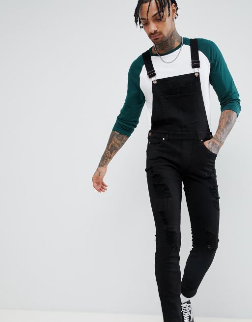 Dr Denim ira skinny ripped dungaree jeans black | ASOS