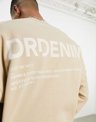 Dr Denim Justus sweatshirt with back print branding in beige Exclusive to ASOS