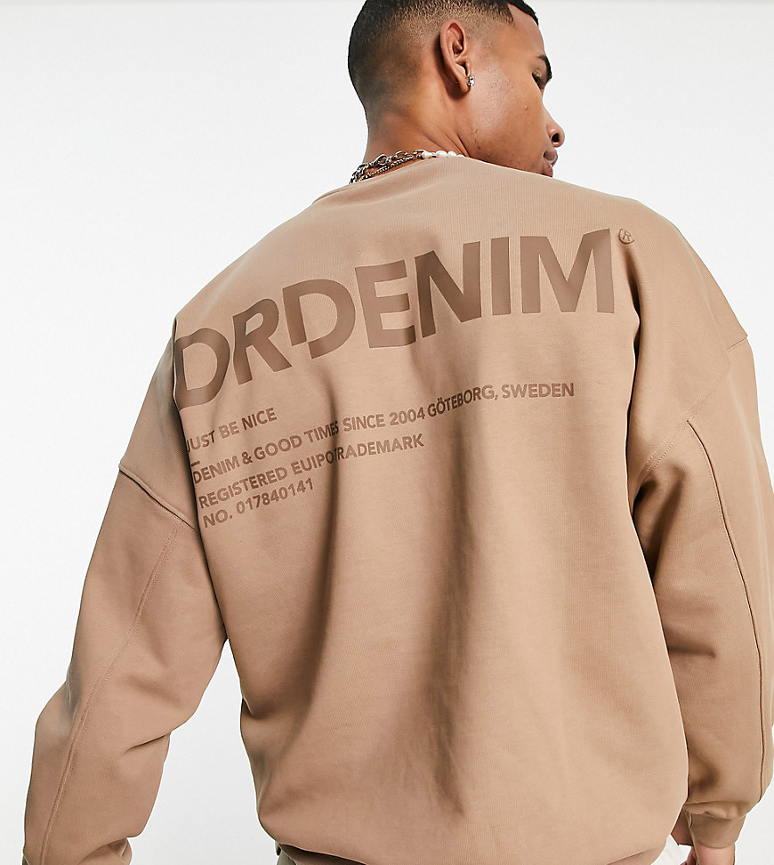 Dr Denim Justus sweatshirt with back print branding in nougat brown Exclusive to ASOS