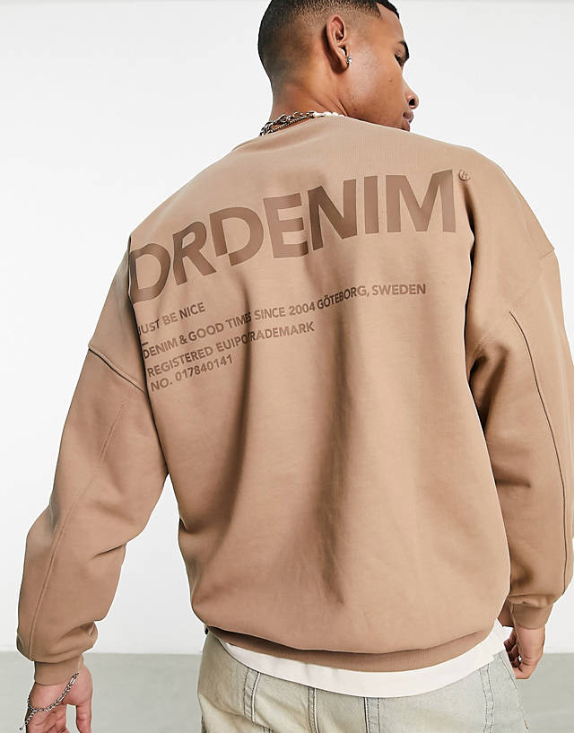Dr Denim - justus sweatshirt with back print branding in nougat brown exclusive to asos