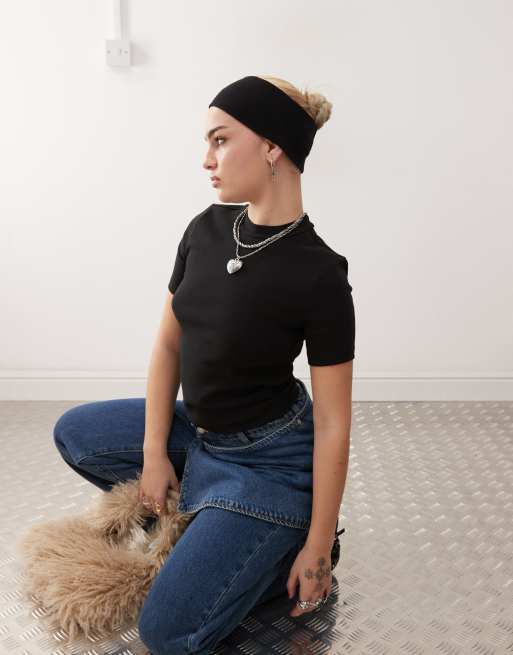 Dr Denim – Kenna – Dopasowany modelujący T-shirt z krótkim rękawem i stretchem w czarnym kolorze
