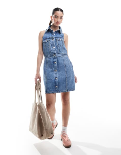 Dr. Denim – Kinsley – Ärmelloses Minikleid in mittelblauer Waschung mit Knopfleiste vorne - view 1