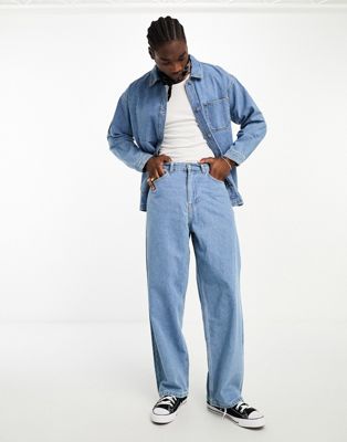 Dr Denim Kobe co-ord wide leg retro jeans in pebble light-Blue