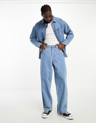 Dr Denim – Kobe – Retrojeans in Kieselblau mit weitem Bein, Kombiteil