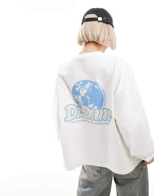 Dr. Denim - Langärmliges Oversize-Shirt in Wollweiß mit Grafikprint hinten