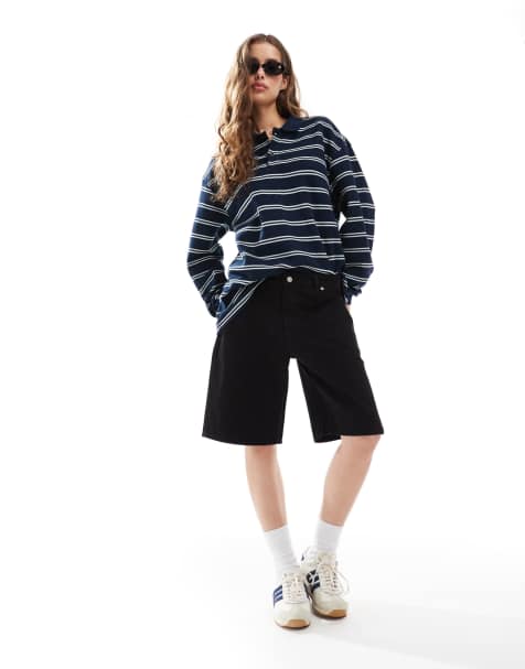 Dr Denim - Lea - Ruimvallende shorts met lange pasvorm en lage taille in zwart - view 1