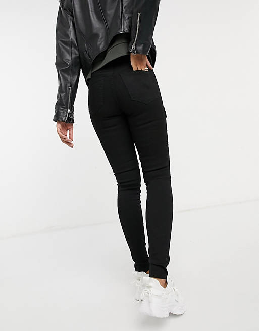 Women Dr Denim Lexy cardgo mid rise second skin super skinny jeans in black 
