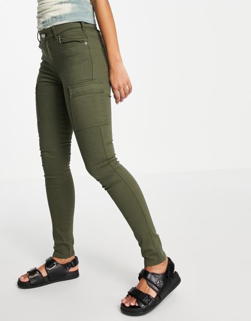 Ladies Cargo Pants Skinny Stretch Womens Jeans khaki Sizes 6 8 10 12 14