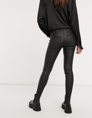 jug nyse vogn Dr Denim Lexy coated mid rise second skin super skinny jeans in black | ASOS