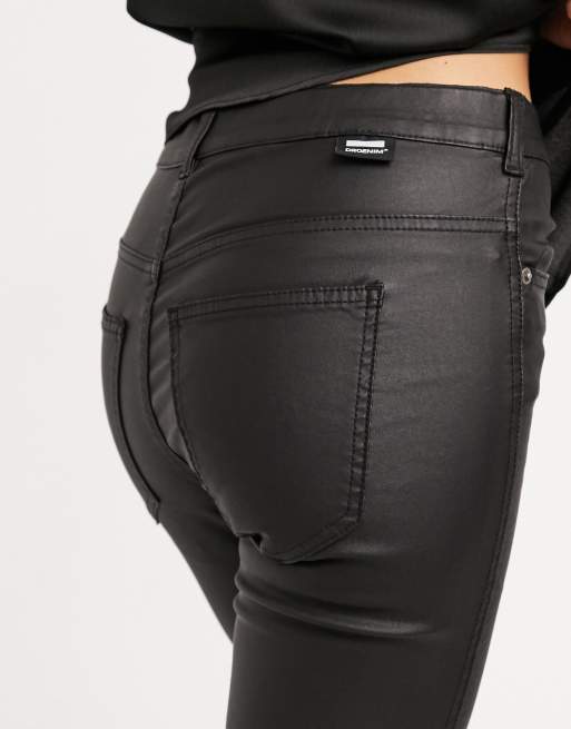 Dr Denim Lexy coated mid rise second skin super skinny jeans in black, 3 of 4