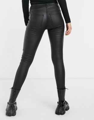 black leather look skinny jeans