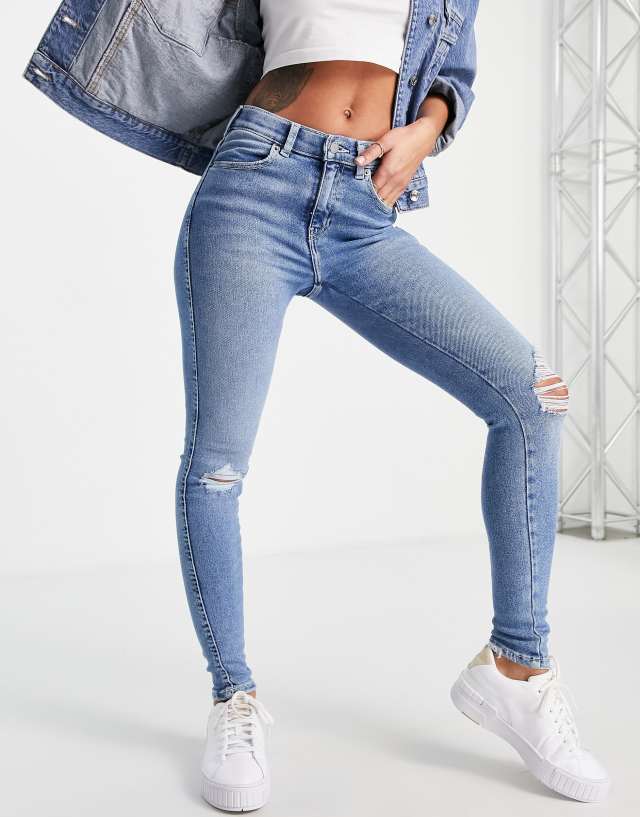 Dr Denim Lexy super skinny jeans with rips in light wash