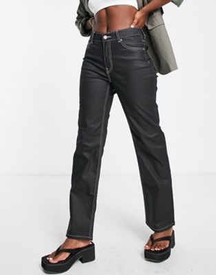 Dr Denim Li high waist straight leg jeans in coated black