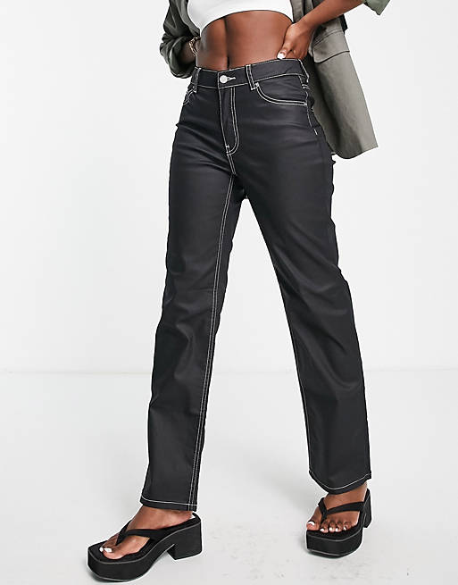 implicitte Spekulerer Merchandiser Dr Denim Li high waist straight leg jeans in coated black | ASOS