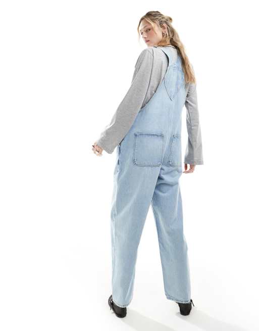 Dr Denim - Lydia - Afslappet og lyseblå overalls i denim med brede ben og let slidt finish, 3 af 4