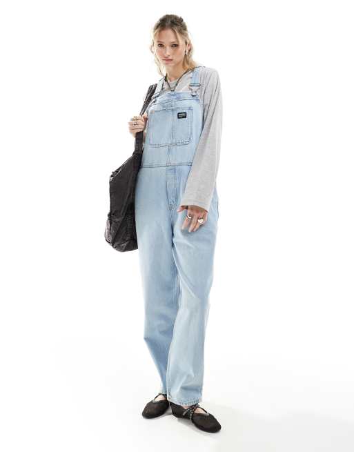 Dr. Denim - Lydia - Salopette di jeans vestibilità comoda a fondo ampio lavaggio chiaro invecchiato