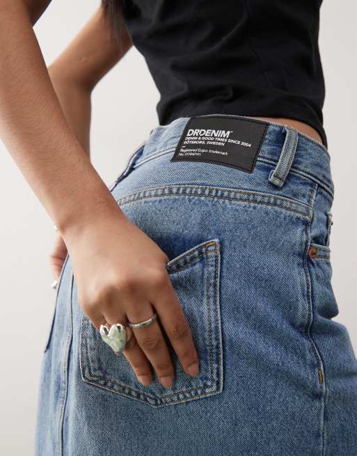 Dr Denim - Lyseblå maxinederdel i denim med retro-look og frontslids, 3 af 5