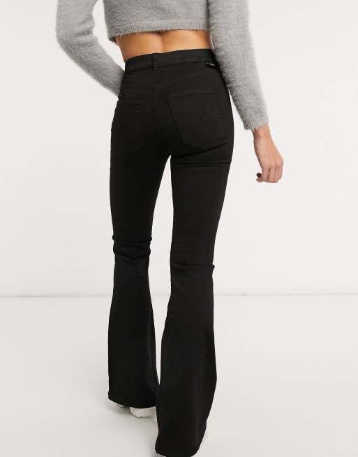 Dr Denim Macy flare jeans with ripped knees in black