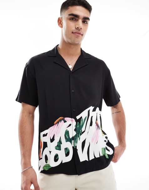 Dr Denim - Madi - Camicia stile resort comoda a maniche corte nera con stampa a fiori - view 1