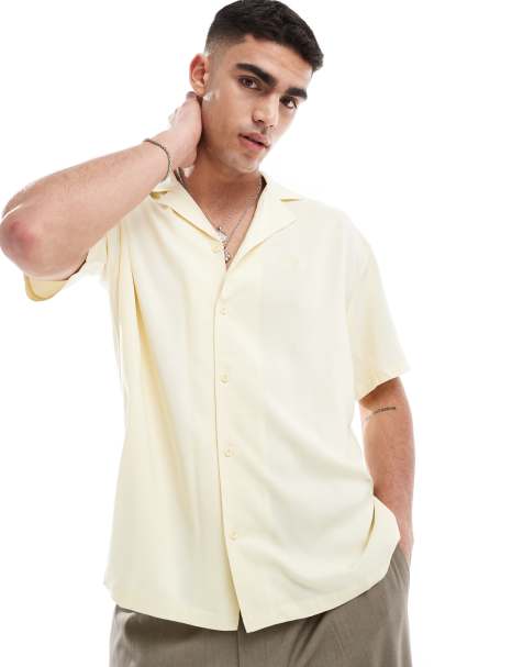 Dr Denim Madi short sleeve relaxed fit resort shirt in butter yellow embroidery