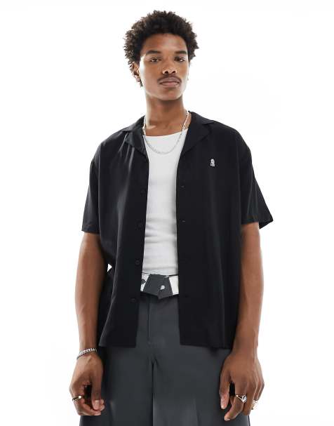 Dr Denim Madi short sleeve relaxed fit resort collar shirt in black - view 1