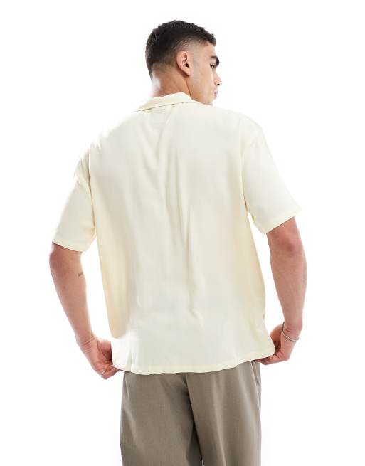 Dr Denim Madi short sleeve relaxed fit resort shirt in butter yellow embroidery, 3 of 4