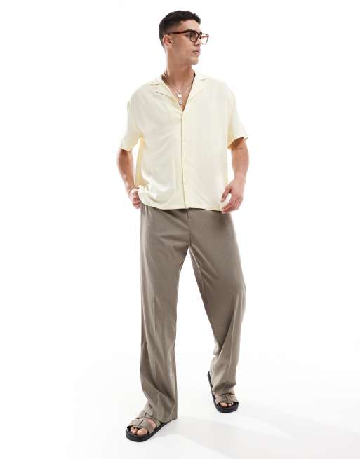 Dr Denim Madi short sleeve relaxed fit resort shirt in butter yellow embroidery, 4 of 4