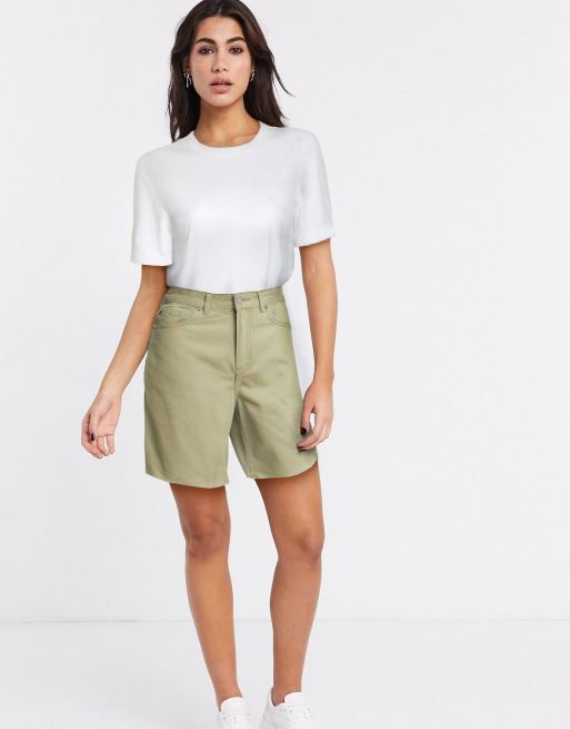 Dr Denim Meja high rise a line denim shorts in khaki